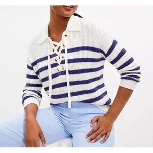 LOFT Stripped Collared Pullover Sweater Size XL Nautical Preppy